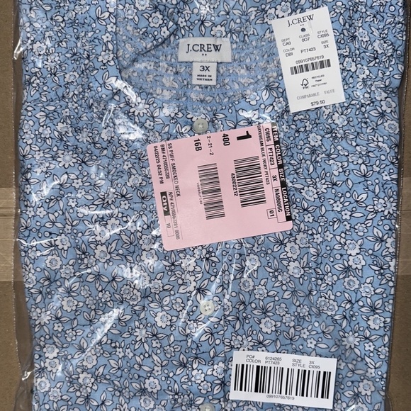 J Crew Factory Linen-blend short-sleeve smock-neck top Blue Ivory 3X Plus Size - Picture 5 of 7